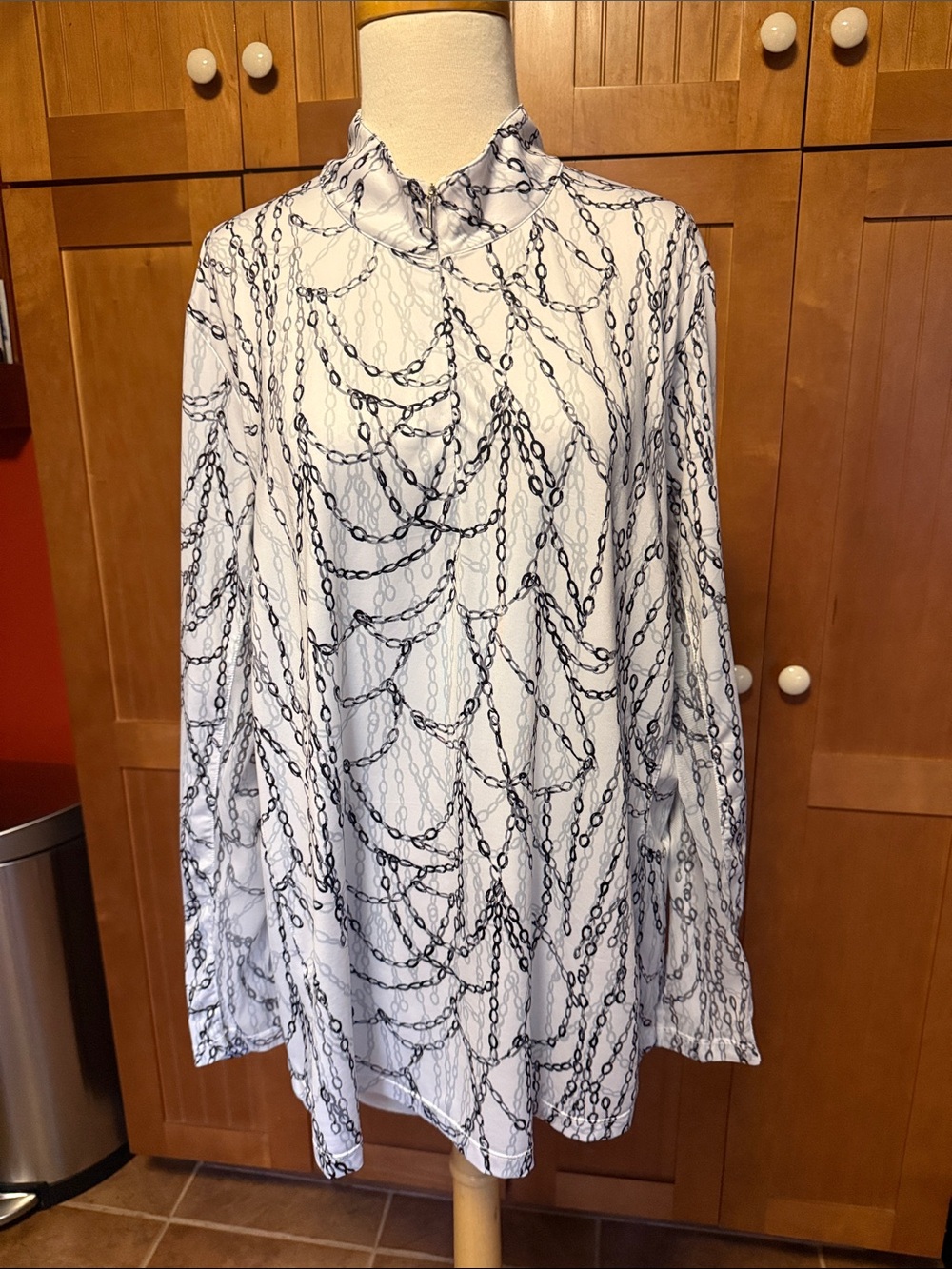 White, Gray & Navy Chain Print Long Sleeve